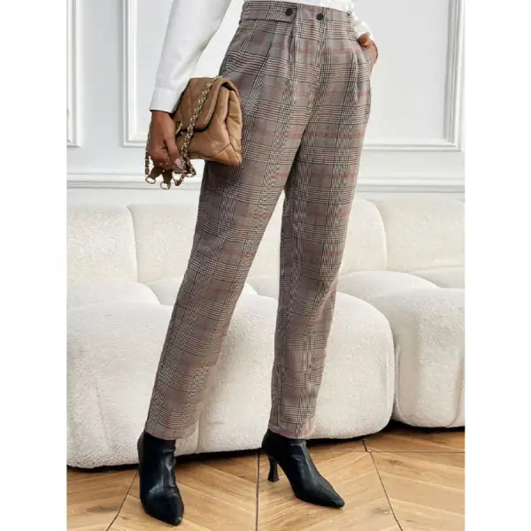 Perfee Plaid Straight Pants with Pockets