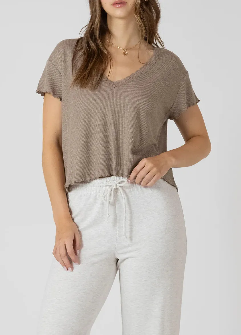 Lace Trim Waffle Knit Top