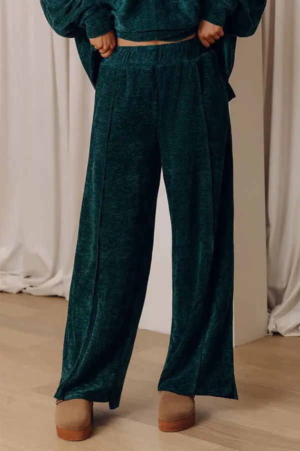 High Waist Wide Leg Chenille Knit Side Slit Pants