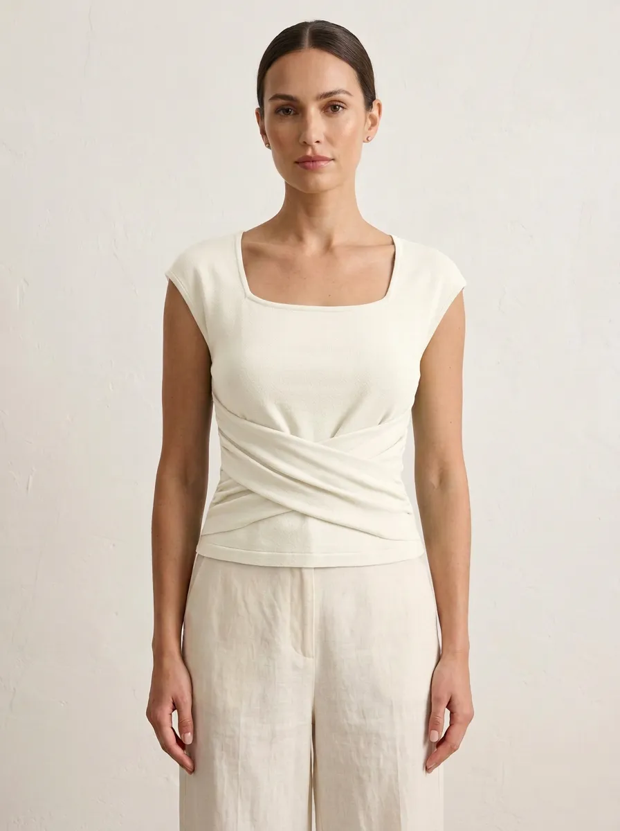 Square-Neck Crisscross Fitted Fitted Top