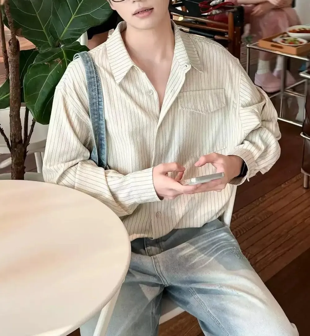 Vertical Stripe Flap Pocket Shirt