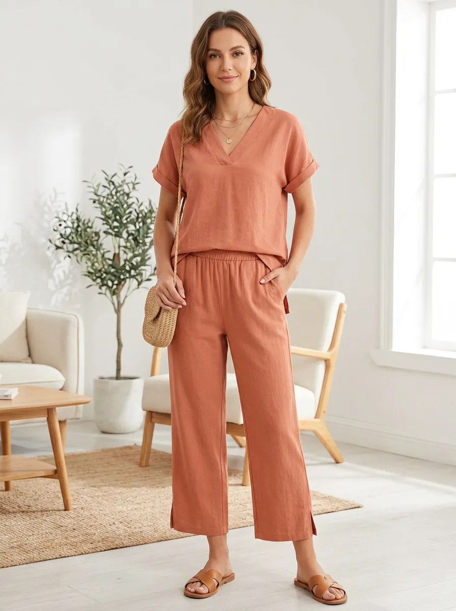 Modern Relaxed Women's V-Neck Casual Lounge Set