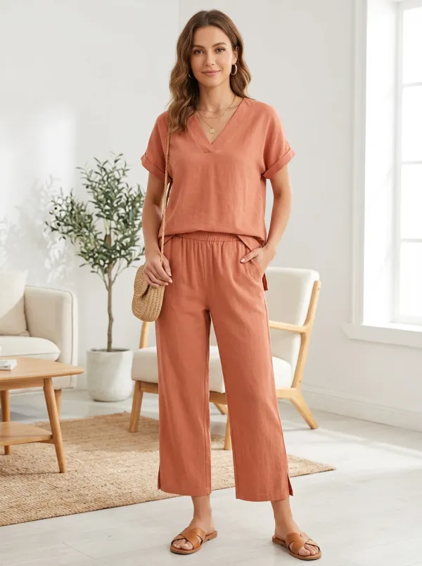 Modern Relaxed Women's V-Neck Casual Lounge Set