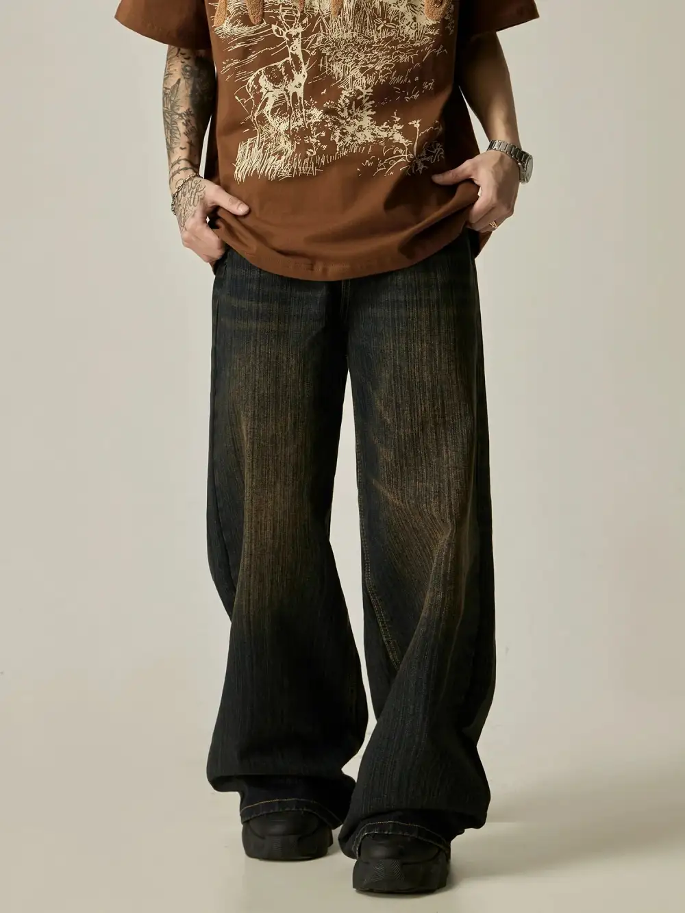 Ultra-Wide Washed Jeans