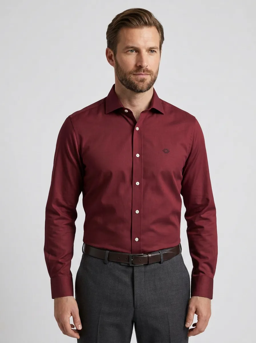 Men's Non-Iron Cotton Geometric Embroidered Accent Dress Shirt