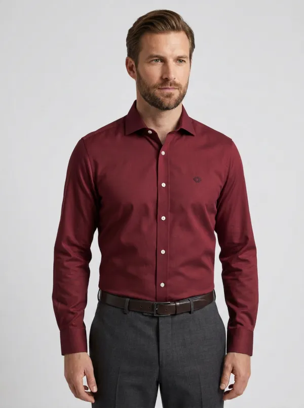 Men's Non-Iron Cotton Geometric Embroidered Accent Dress Shirt