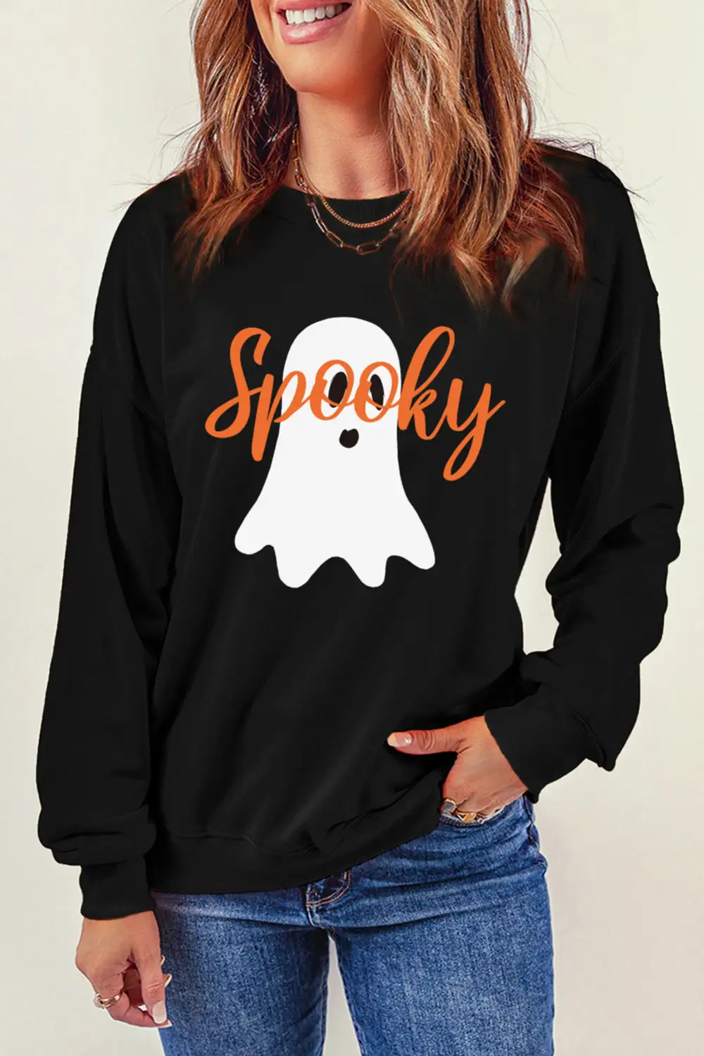 Spooky Ghost Print Crew Neck Sweatshirt