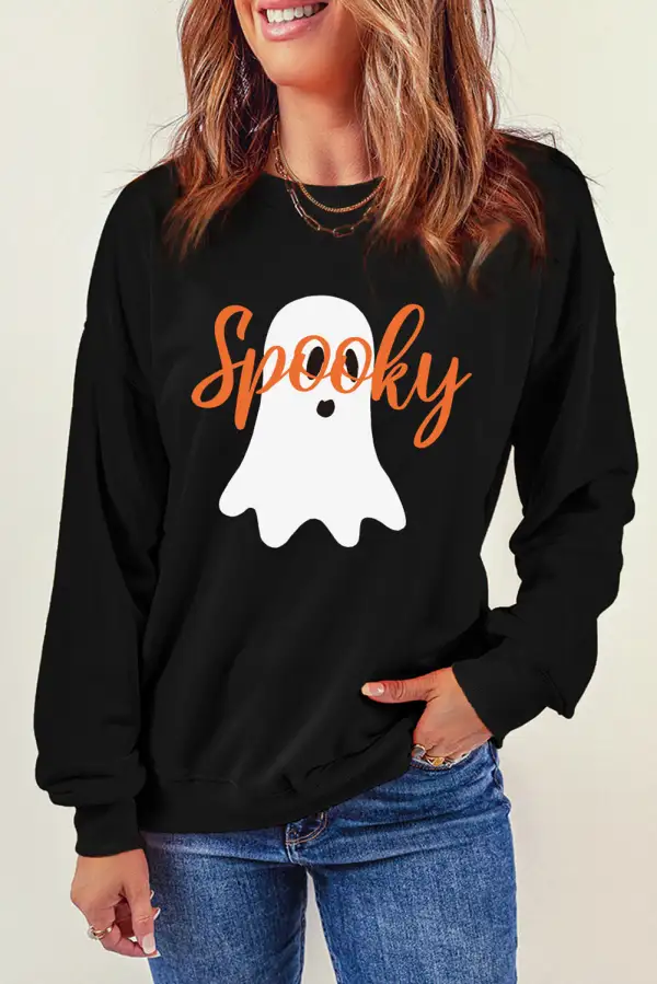 Spooky Ghost Print Crew Neck Sweatshirt