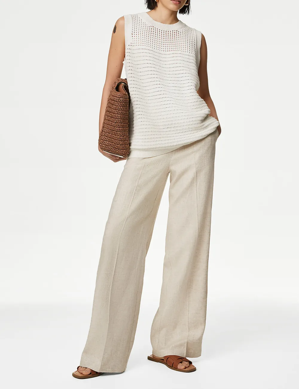 Dark Natural Wide Leg Drape Trousers