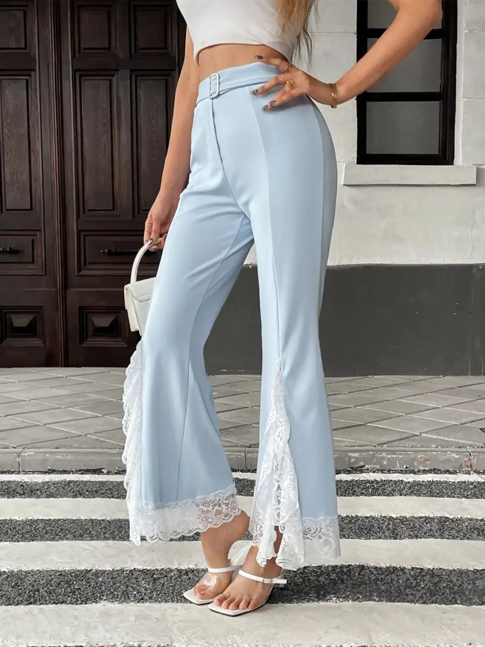 Lace Trim Flare Leg Pants