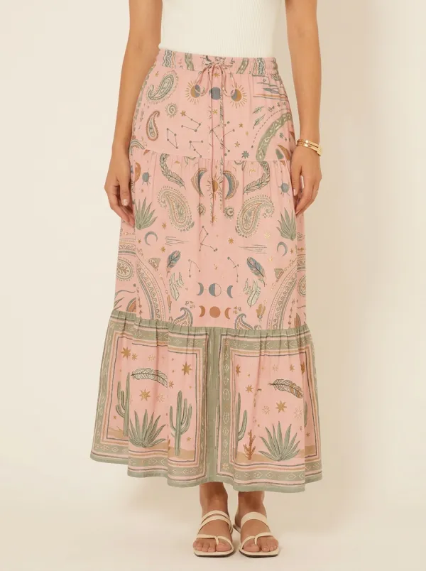 Women's Celestial Boho Cactus Paisley Graphic Maxi Skirt