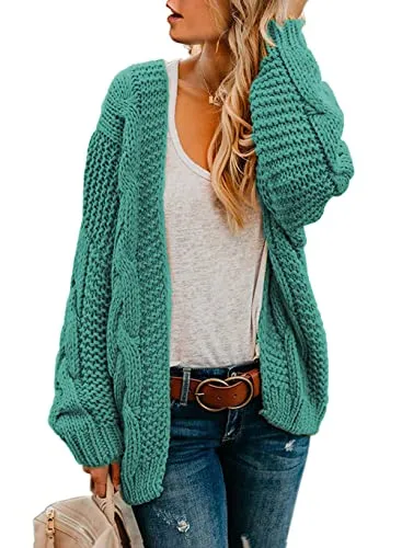 Womens Open Front Long Sleeve Chunky Knit Cardigan Sweaters Loose Outwear Coat