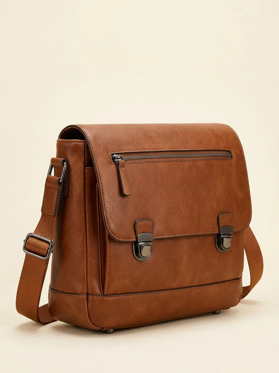 Utility Shoulder Crossbody in Chestnut Leather-Look