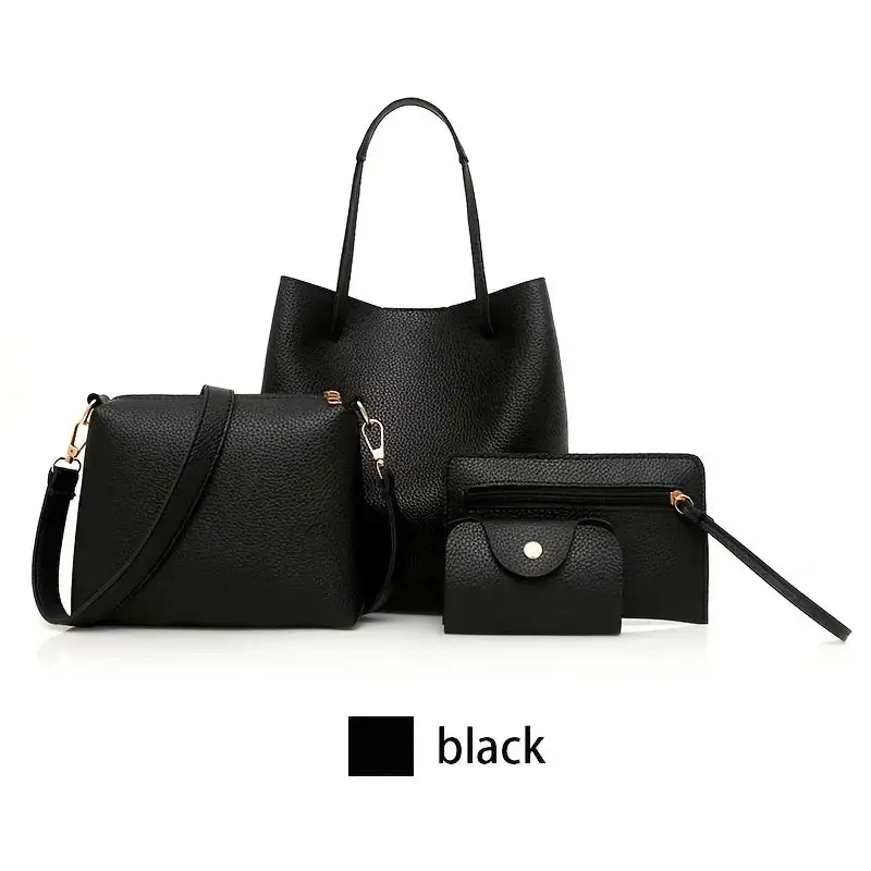 Classic Minimalist Black Leather Bag Set