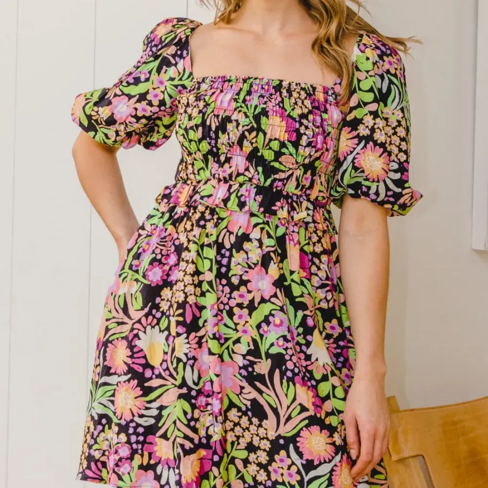 Floral Tie-Back Mini Dress