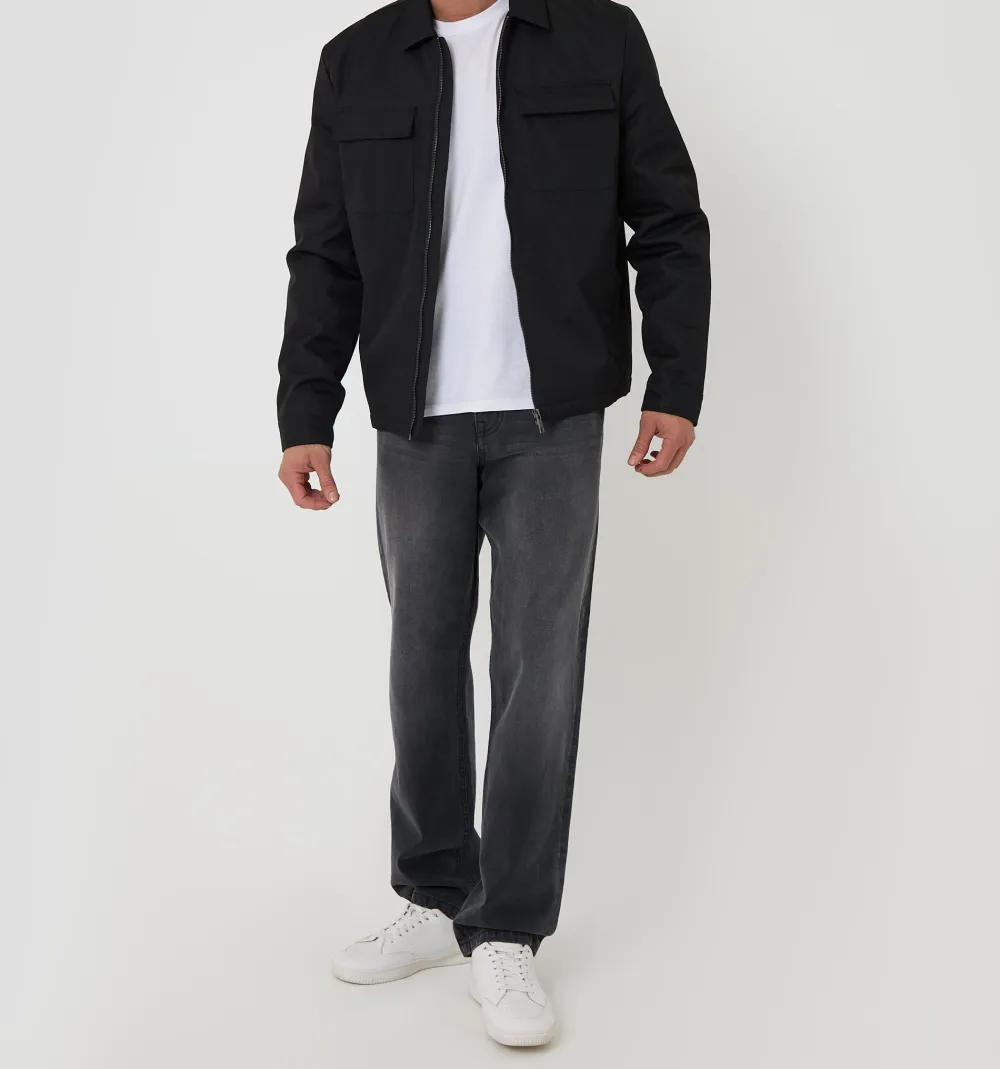 Black Lightweight Water-Resistant Zip Jacket