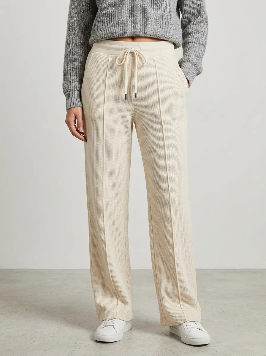 Women's Casual Waffle Knit Drawstring Wide Leg Pants