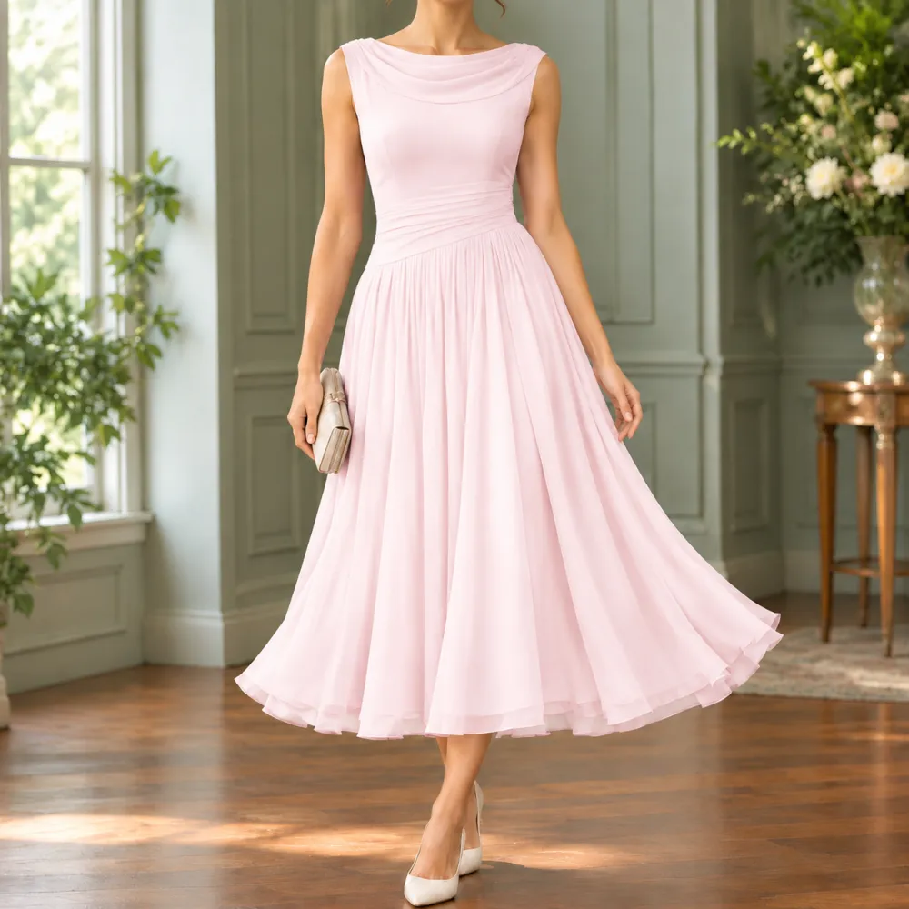 Draped Pleated Midi Dress