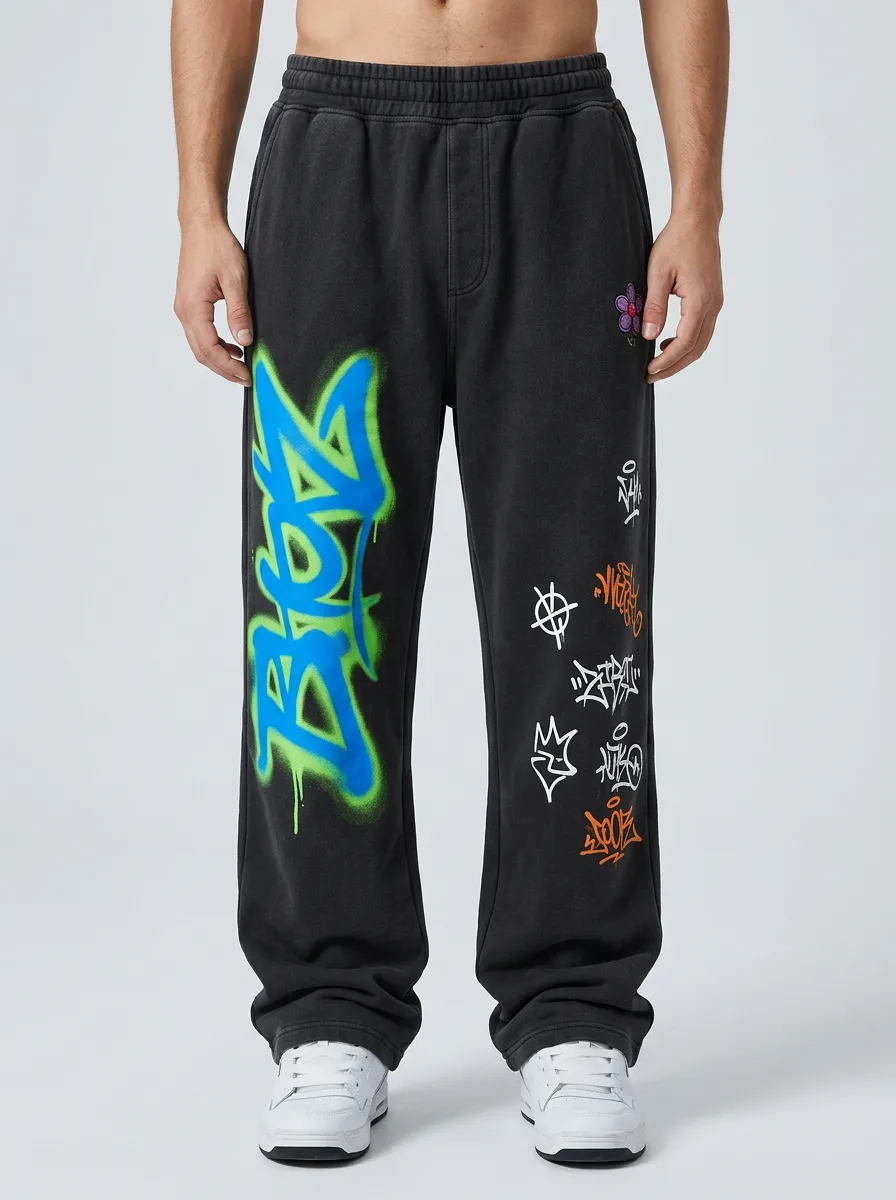 Unisex Urban Streetwear Graffiti Floral Sweatpants