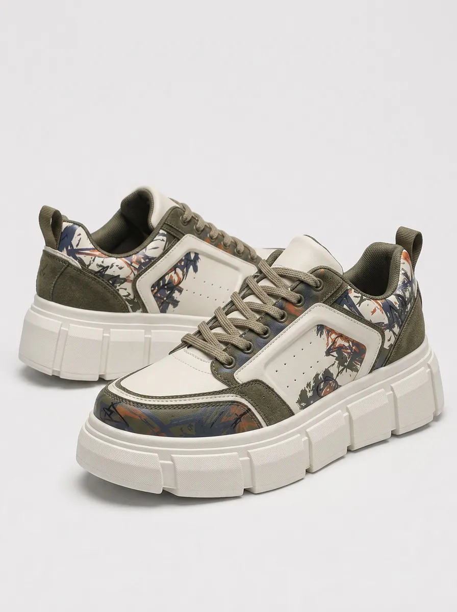 Men's Casual Streetwear Abstract Camo Patterned Skate Shoes