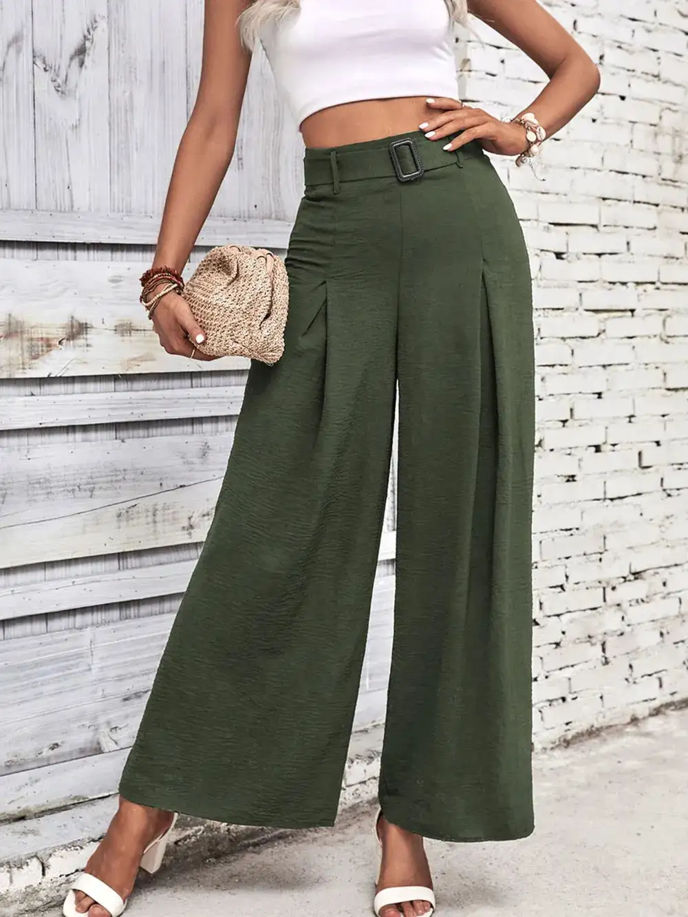 Wide Leg High Waist Ruched Versatile Pants