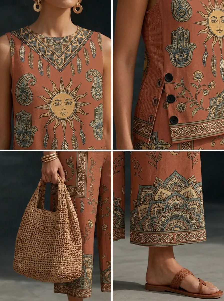 Women's Bohemian Sun Mandala Printed Sleeveless Set