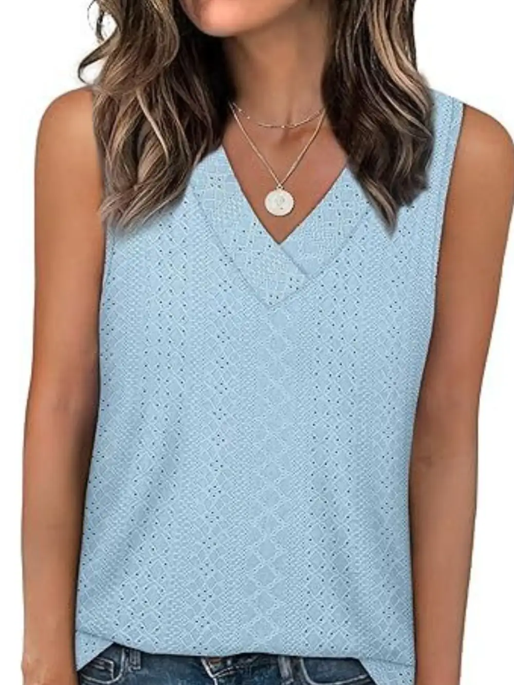 Eyelet V Neck Tank