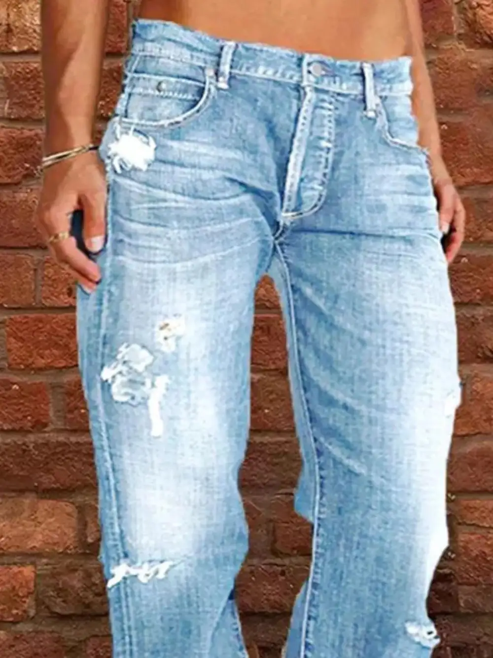 Floral Stretch Distressed Denim Jeans