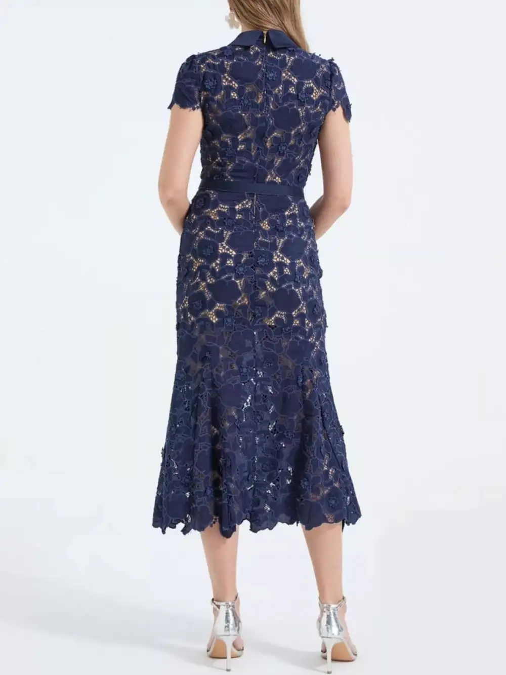 Floral Lace Short Sleeve Midi Dress