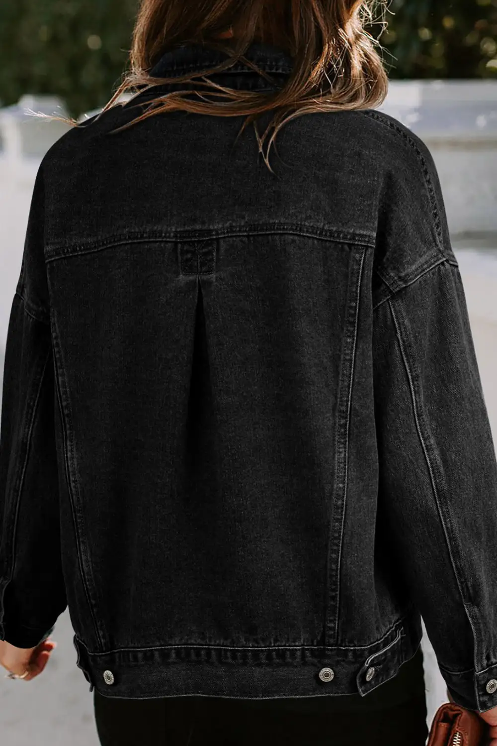 Women's Washed Oversize Pocketed Denim Jacket
