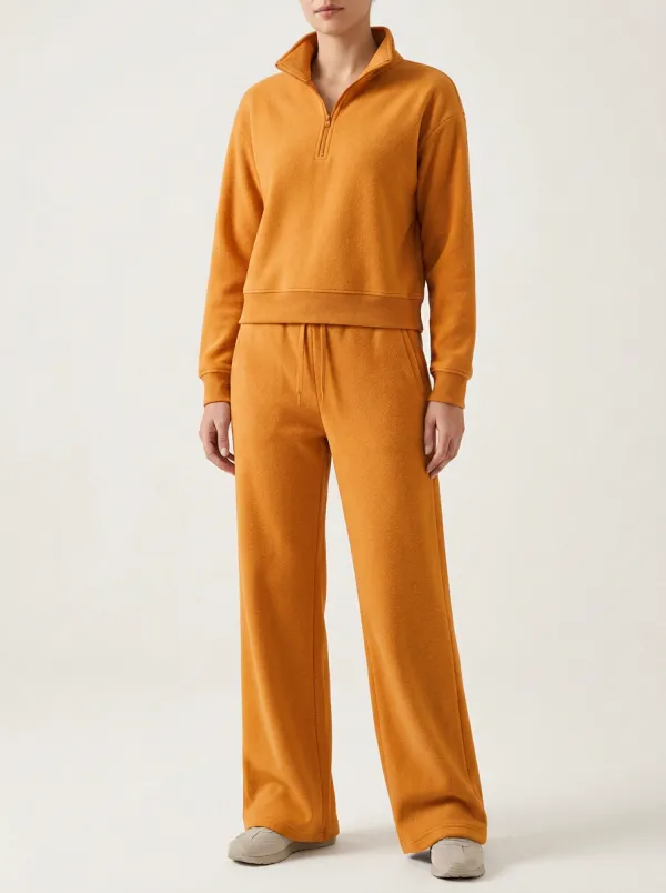Women's Quarter-Zip Pullover And Wide-Leg Lounge Set