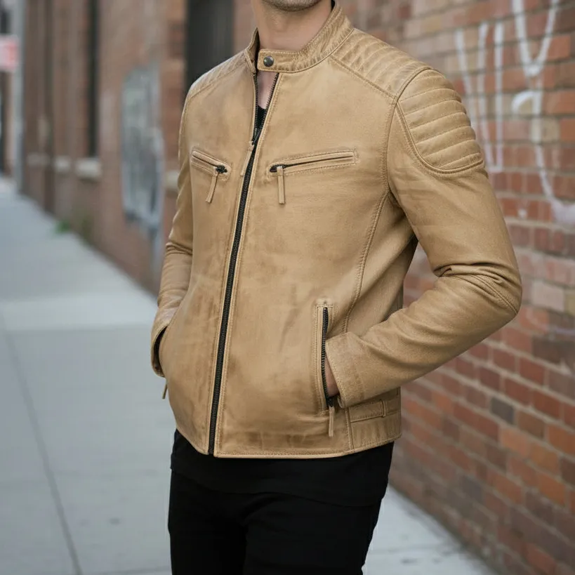 Leather Biker Motorcycle Multi Pocket Jacket