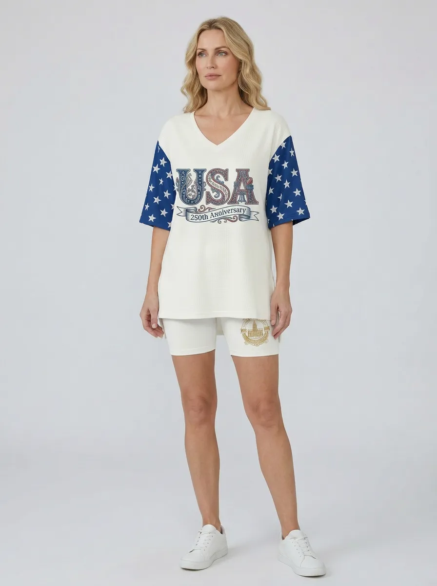 Women's USA 250th Anniversary Star Pattern Printed Two-Piece Set