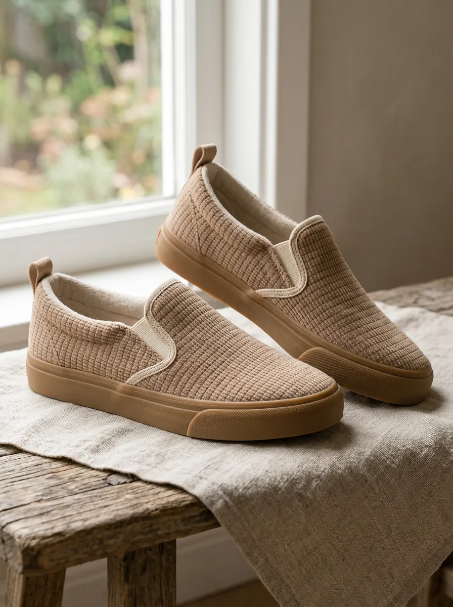 Women's Casual Minimalist Beige Corduroy Texture Printed Slip-on Shoes