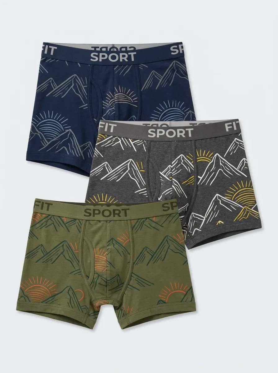 Men's Three-Pair Mountain Sun Contoured Boxer Brief Set
