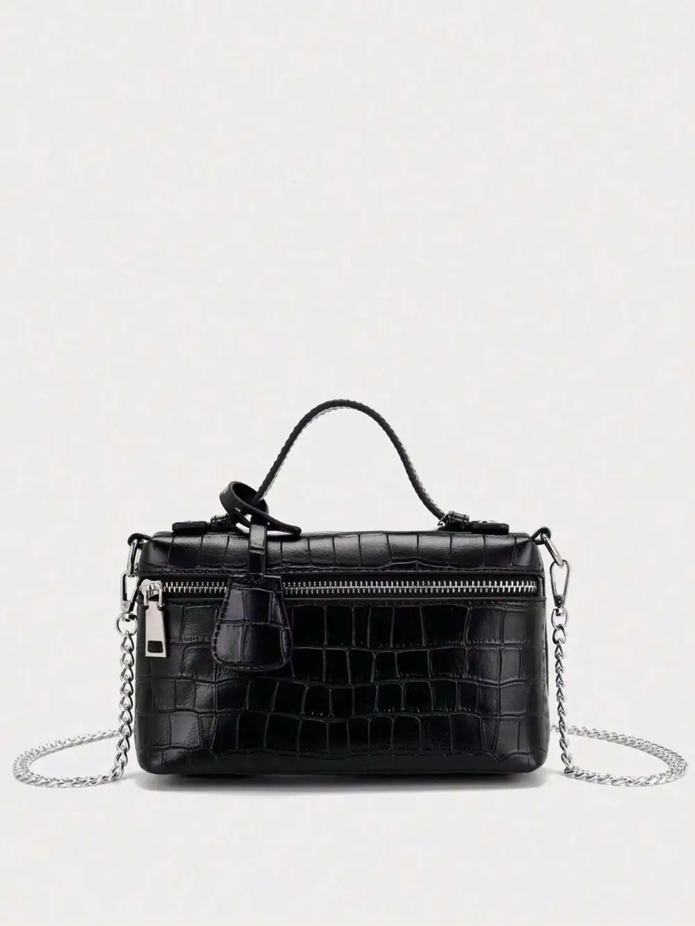 PU Leather Stone Ostrich Snake Textured Elegant Box-Shaped Makeup Bag