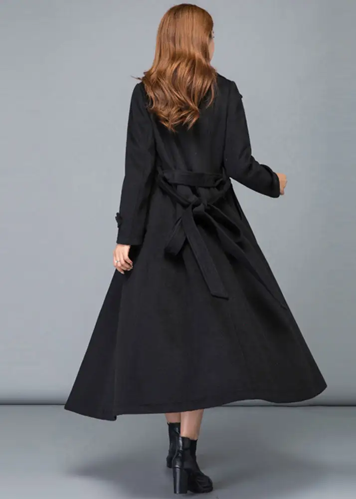 Refined Wool Blend Fit and Flare Single Breasted Stand Collar Pocketed Long Coat