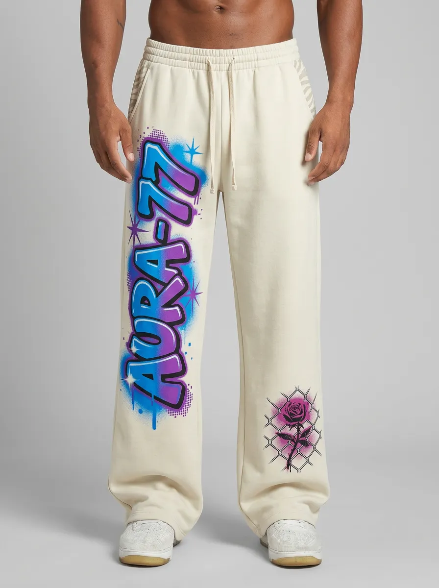 Men's Streetwear Aura-77 Rose Graffiti Printed Sweatpants