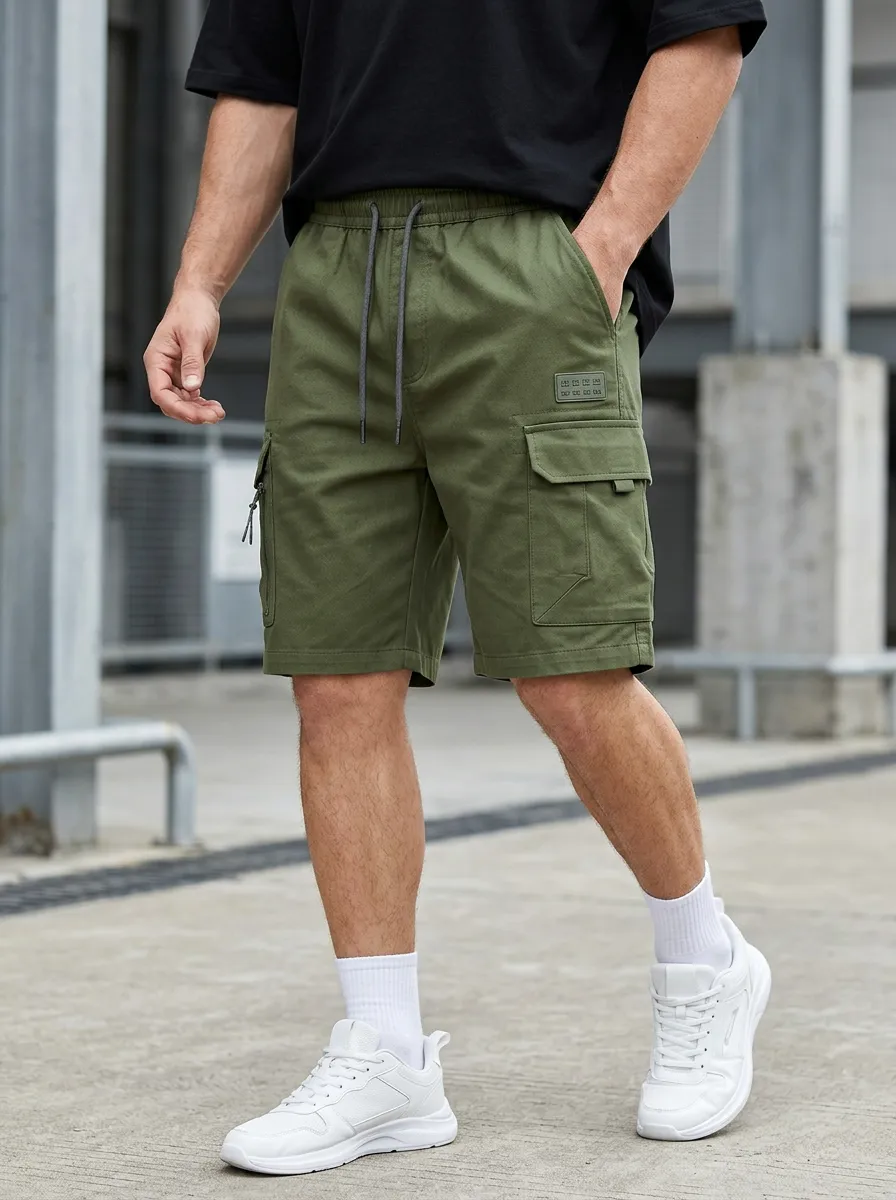 Functional-Look Multi-Pocket Drawstring Cargo Shorts