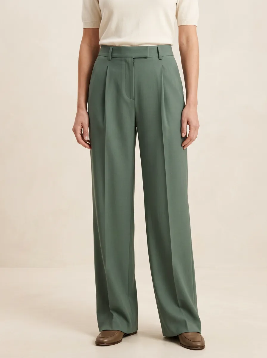 Everyday Clean Line Pleated High Rise Wide Leg Trousers
