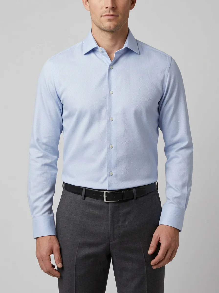Men's Business Professional Light Blue Textured Dress Shirt