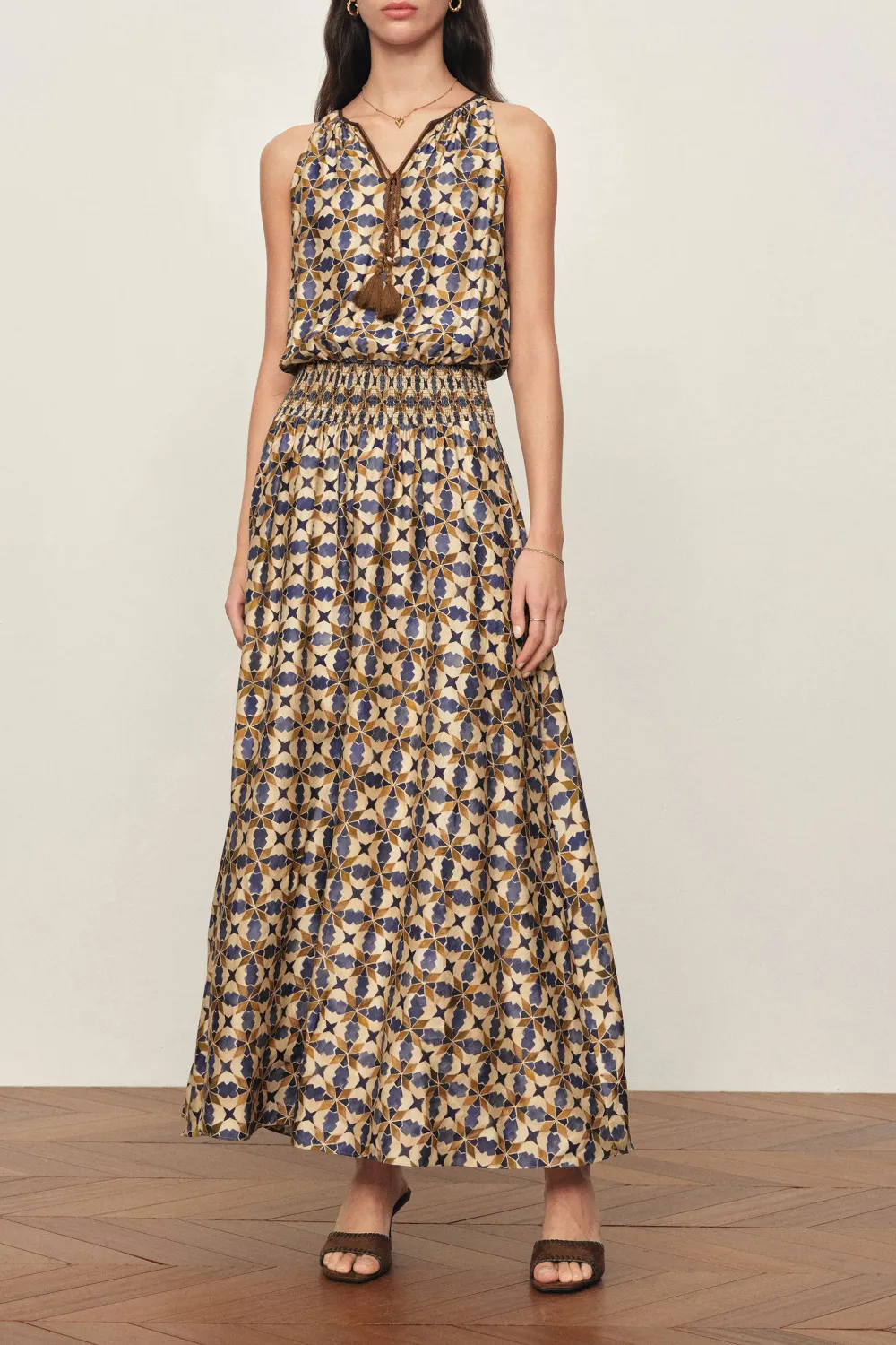 Sleeveless Silk Blend Maxi Dress