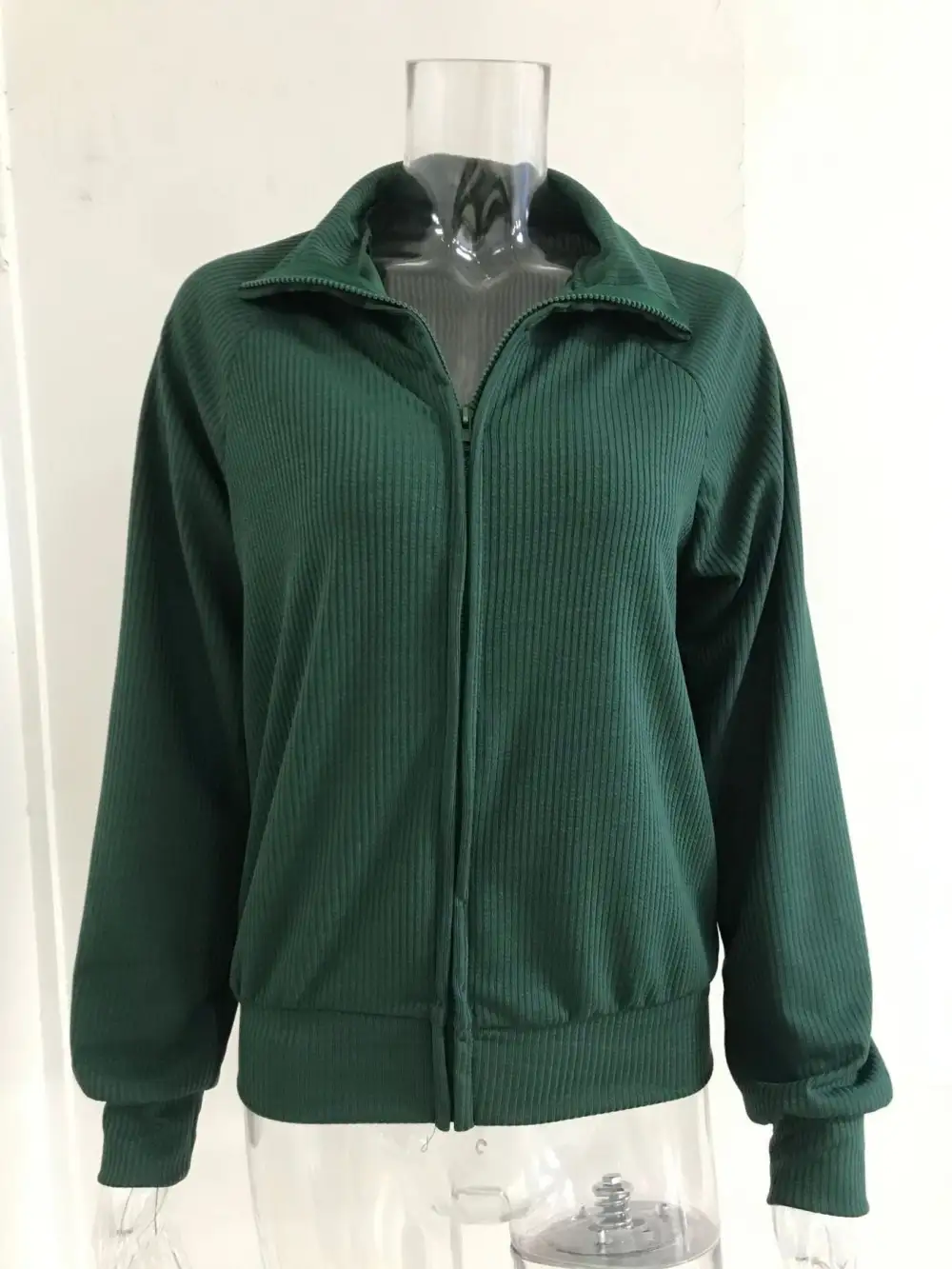 Full Size Ribbed Knit Zip-Up Outerwear Plus Size