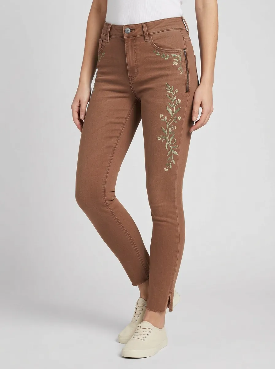 Women's Floral Nature Embroidered Graphic Slim Jeans