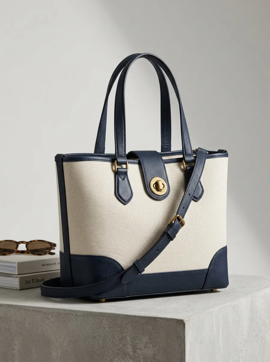 Top-Handle Leather-Trim-Look Women's Tote Bag