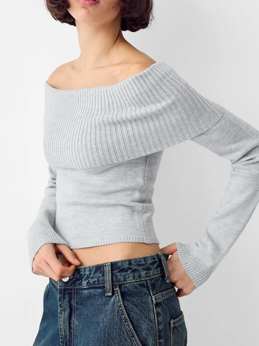 Off-Shoulder Long Sleeve Sweater Tops