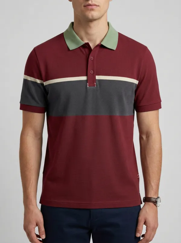 Men's Classic Smart Casual Colorblock Stripe Printed Polo Shirt