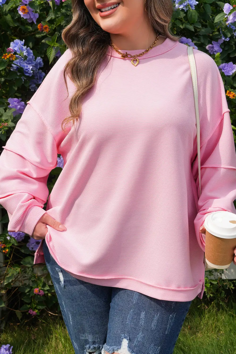 Women's Ribbed Long Sleeve Drop Shoulder Top