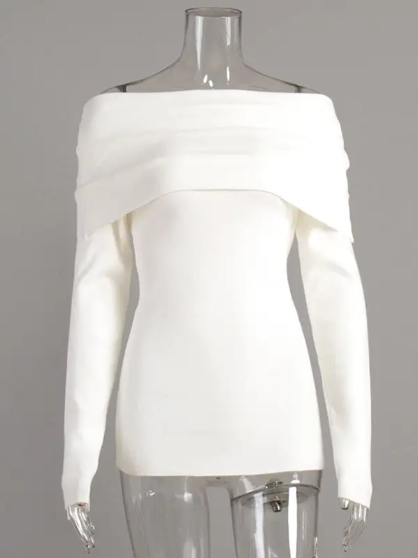 Off Shoulder Long Sleeve Relaxed Fit Pullover Sweater