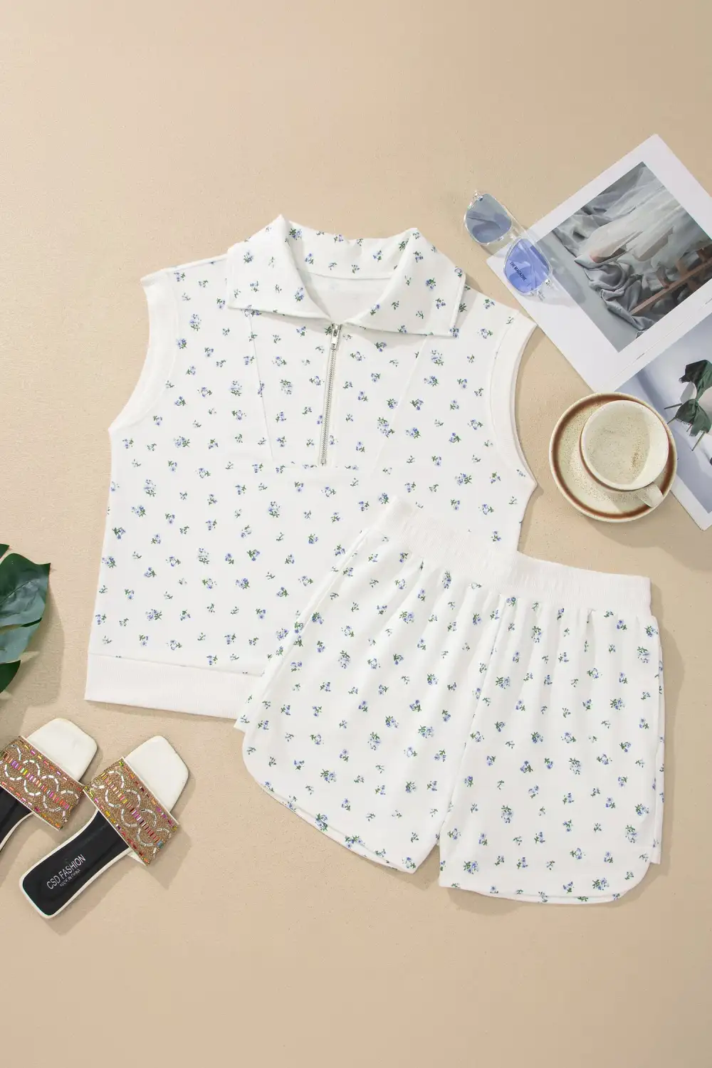Floral Print Relaxed Shorts Lounge Set Ease